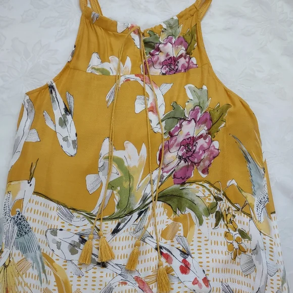 Anthropologie koi fish halter back ties ruffle hem embroidered maxi flowy dress - Picture 6 of 9